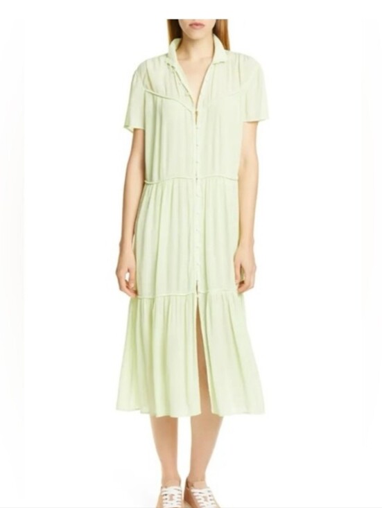 rag & bone Dresses & Skirts - rag & bone Light Libby Tiered Seam Crinkle Dress In Luna Moth Green